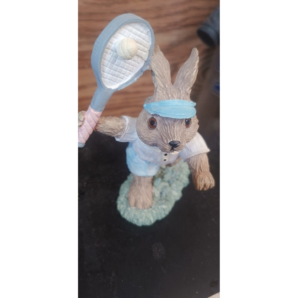 Vintage Mervyns Easter Bunny Rabbit Figurine - Resin Sculpture Tennis Rabbit Fig